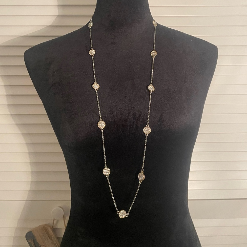Vintage Banana Republic Statement Necklace Gold Plate Rhinestone Mini Discs